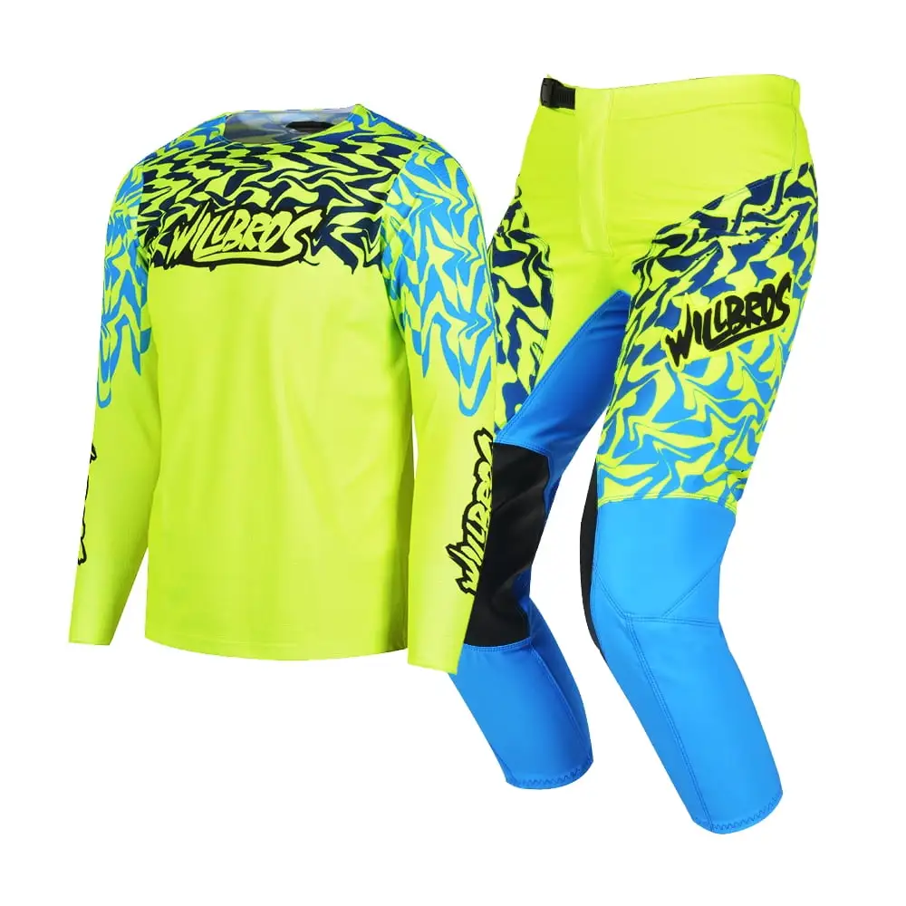Willbros MX Offroad Youth Jersey Pants Combo Kids Child Gear Set Dirt Bike Motocross Racing Suit Racewear Fluo Yellow (Jer...